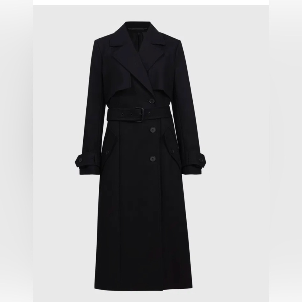 Sage Black Long Trench Coat with Belt